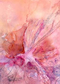 "Feathered Fantasy" by Katherine Weber, Woodstock IL - Watercolor on Terraskin - SOLD